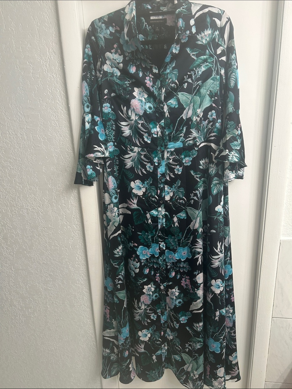 Banana Republic Black Maxi Dress with Teal Floral Print